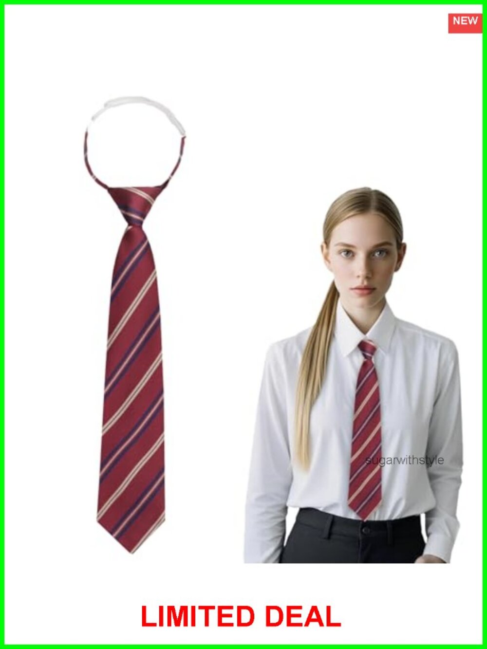 Pre-Tied Striped Women's Necktie Adjustable Polyester Tie